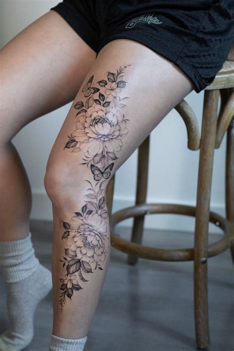 floral thigh tattoos|More.